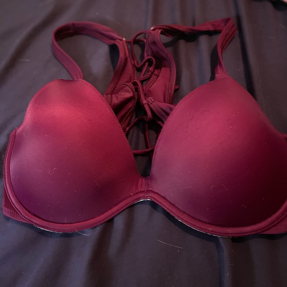 EUC VS Pink Burgundy Laceup Back Swim Top S-DD